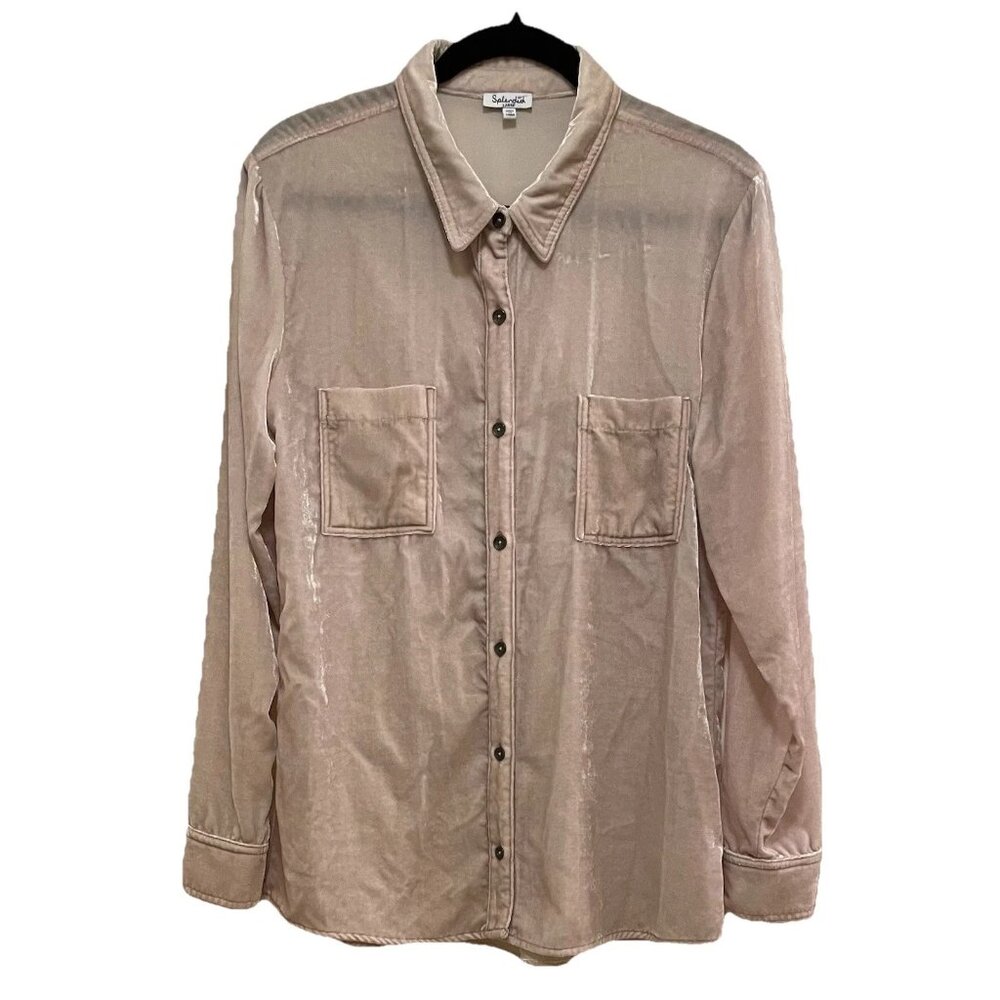 SPLENDID Almond Velveteen Pocket Long Sleeve Shirt Sz L